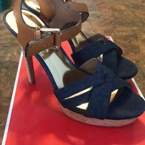 Coach Dani Denim/ Veg Leather Hugh Heels 8.5